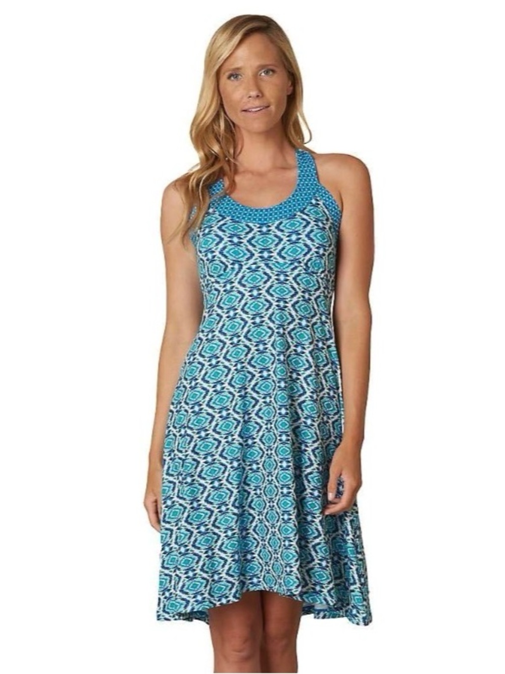 Prana Cali Racerback Blue & Teal Geo-Print Mini Dress